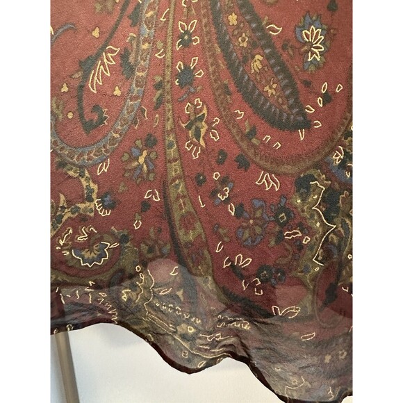 RL Silk Skirt Burgundy Brown Paisley Classic Boho Chic Rich Aunt Knee/Midi XL - Picture 4 of 6